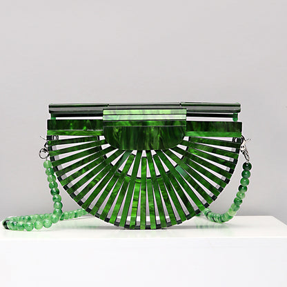 Sarah Express Acrylic Round Crossbody Bag - Summer Mini Handbag Green Bead chain