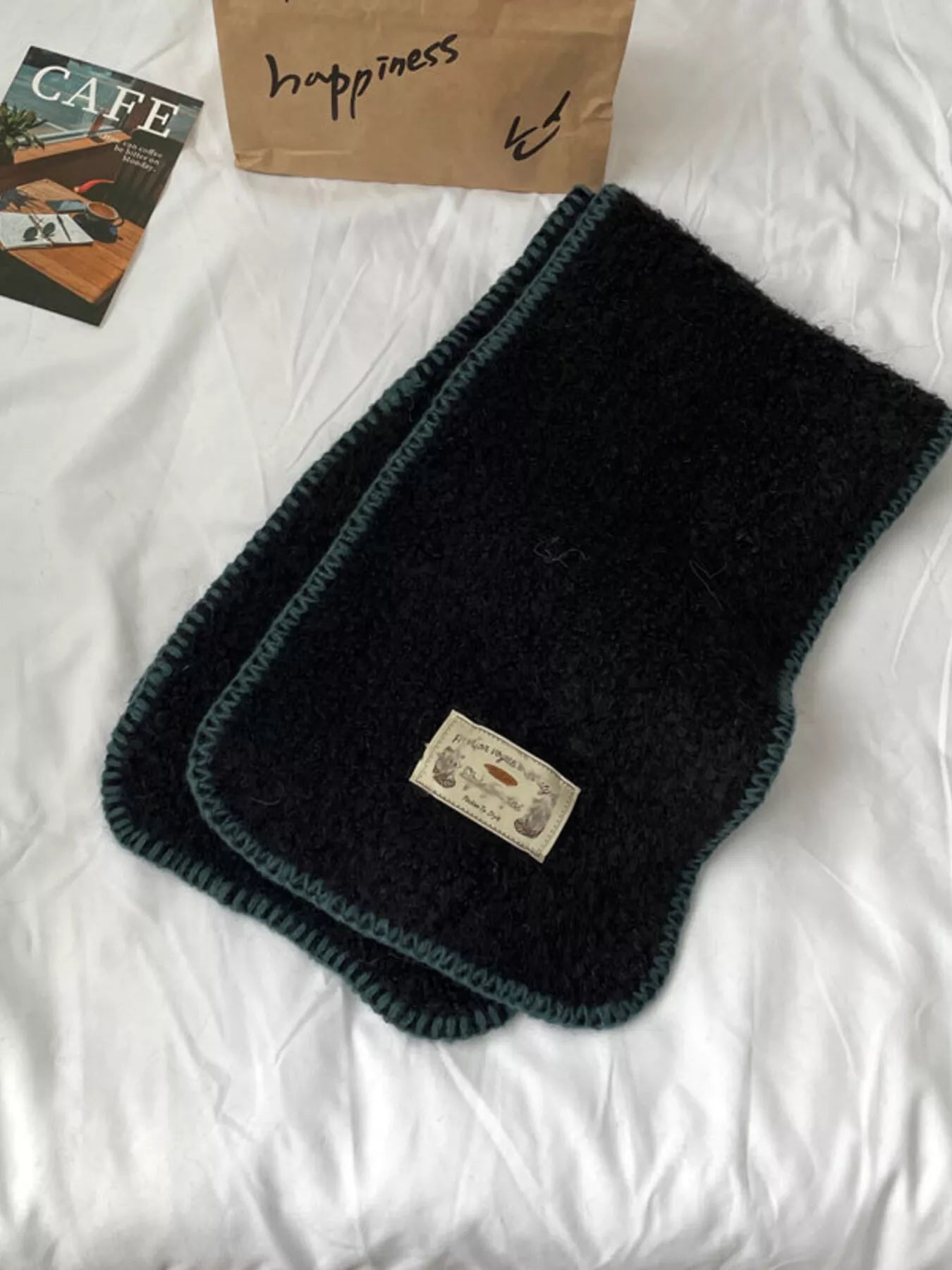 Sarah Express Women's Contrast Trim Plush Winter Scarf - Soft Warm Long Scarf Black ONESIZE