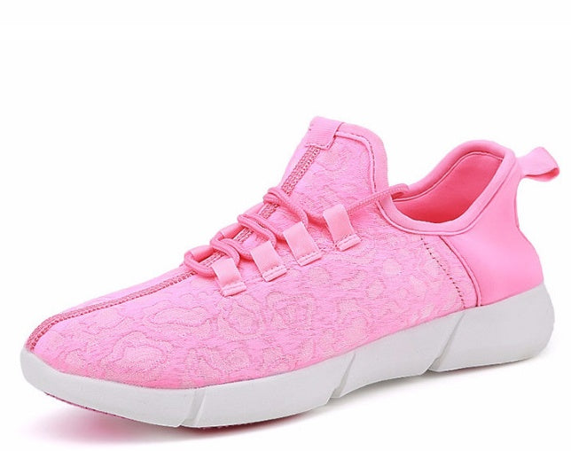 Sarah Express LED Light Up Sneakers USB Rechargeable Fiber Optic Glowing Shoes Pink