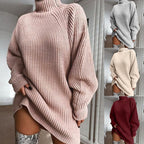 Women's Turtleneck Sweater Dress Long Sleeve Knit Winter Warm Midi Length