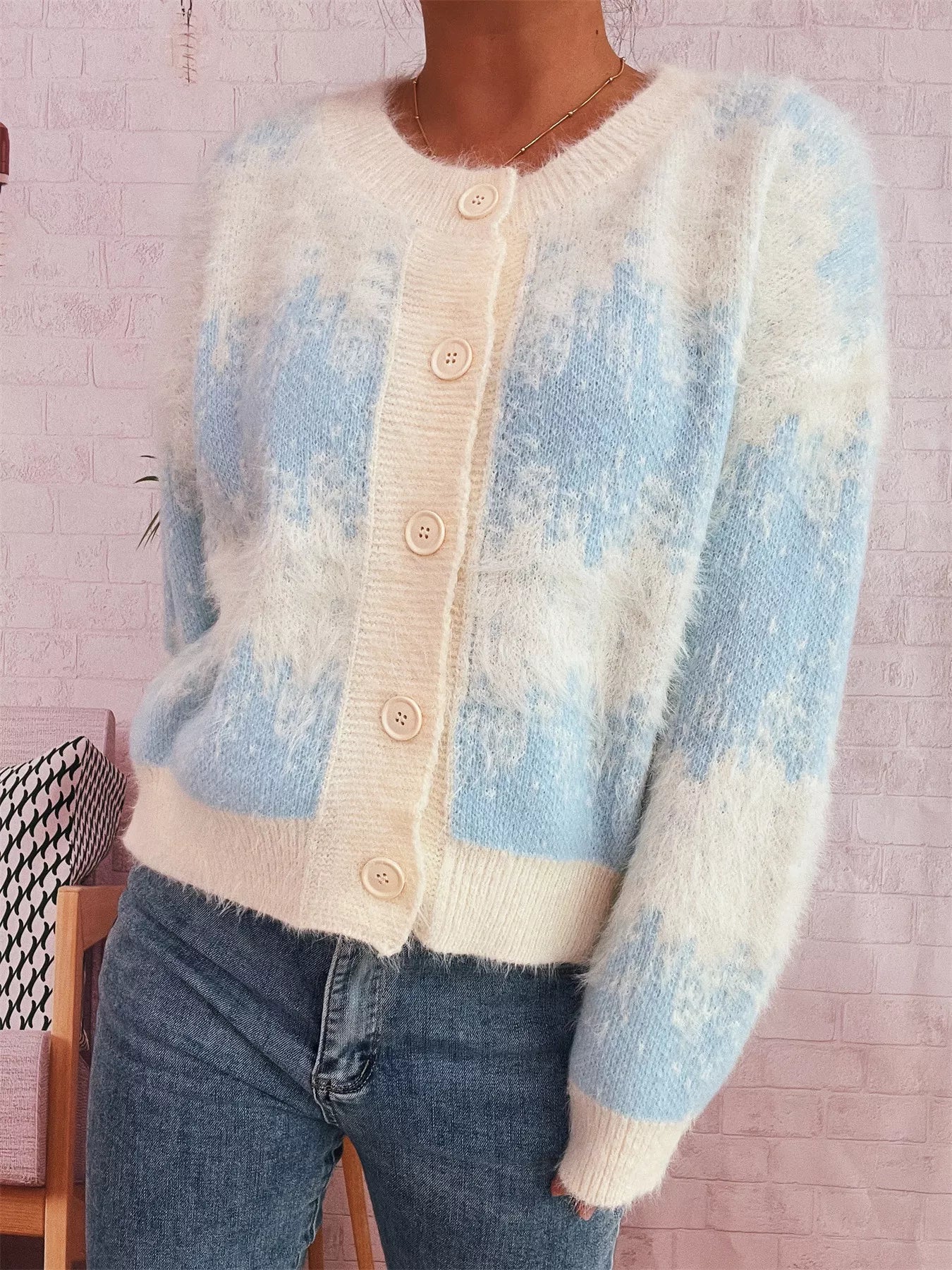 Sarah Express Women's Ribbed Hem Button Up Cardigan Blue One Size