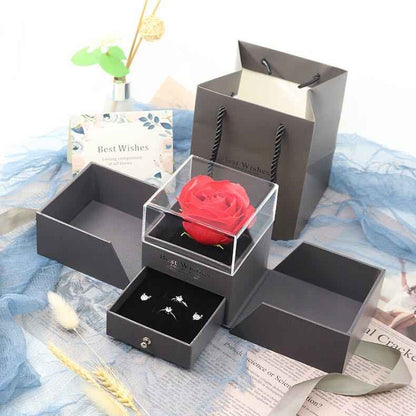 Sarah Express Valentine's Day Rose Gift Box - Eternal Flower Jewelry Box with Romantic Plastic Rose Grey