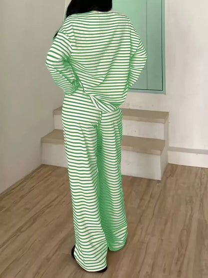 Sarah Express Women's Striped Long Sleeve Top and Pants Lounge Set