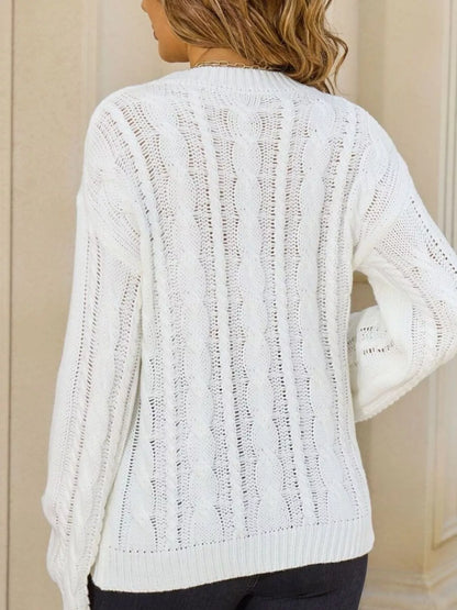 Sarah Express Women's Cable Knit Sweater - Long Sleeve Openwork Pullover