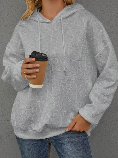 Sarah Express Women's Embossed Lettering Casual Hoodie Plus Size Gray