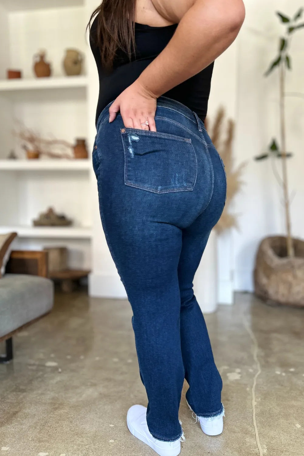 Sarah Express Women’s Plus Size High Waist Heavy Destroy Straight Jeans