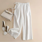 Sarah Express High Waist Lace-Up Cropped Pants Women's Elastic Waist Retro Cotton Casual Bottoms