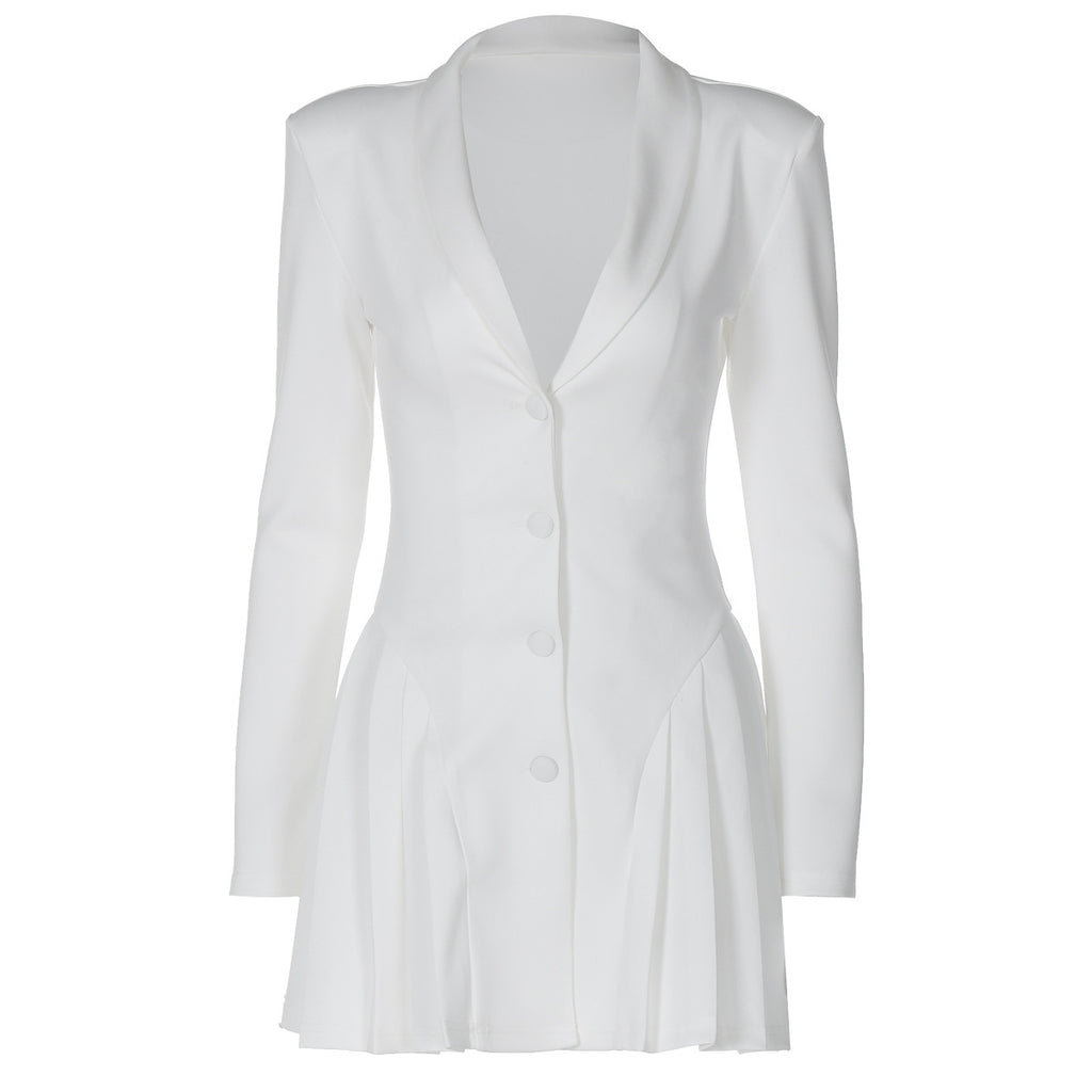 Sarah Express Women's Deep V-Neck Button Front Ruffled Mini Cardigan Dress