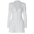 Sarah Express Women's Deep V-Neck Button Front Ruffled Mini Cardigan Dress
