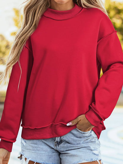 Sarah Express Women's Casual Solid Color Mock Neck Sweatshirt