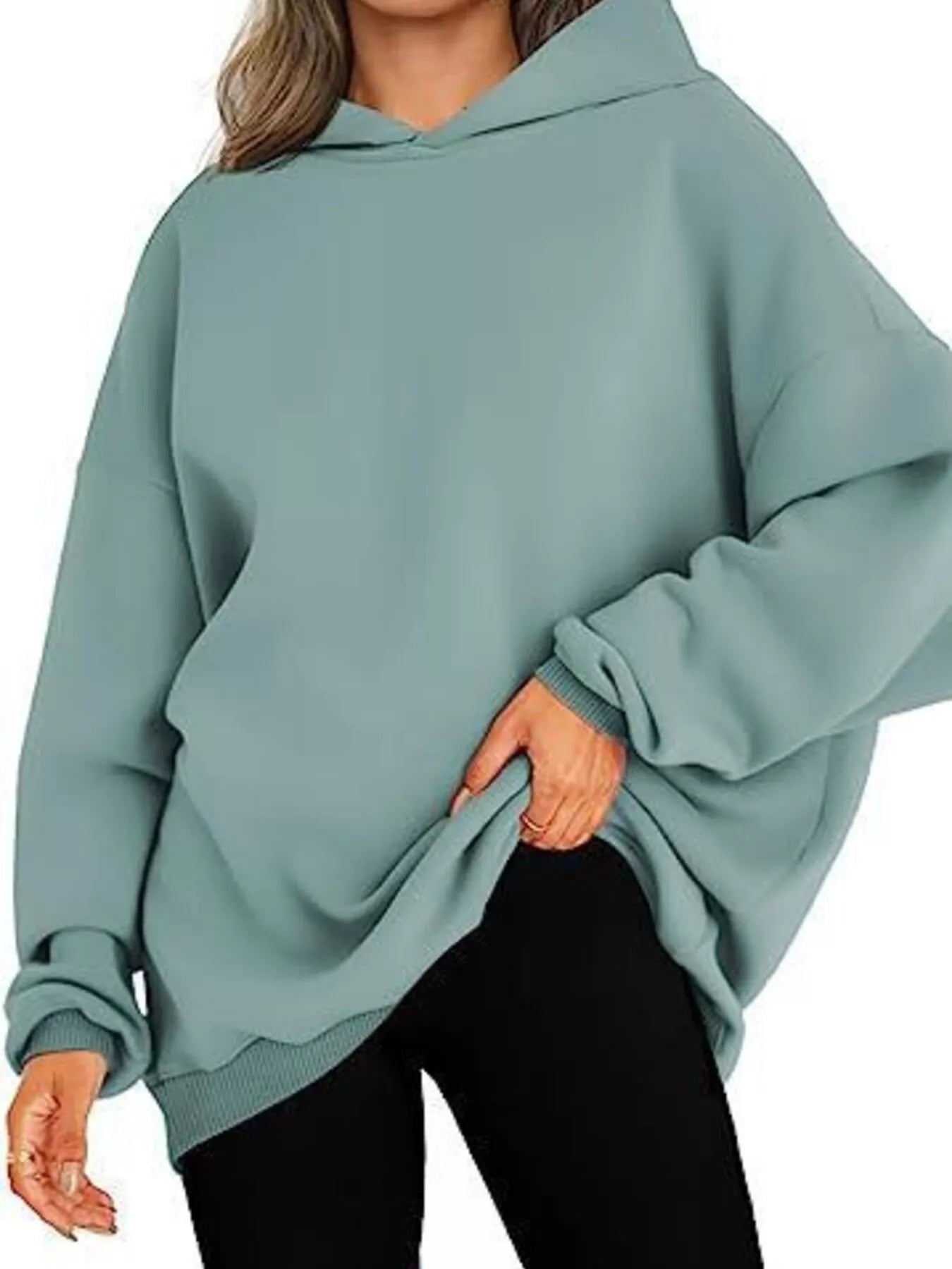 Sarah Express Women's Drop Shoulder Long Sleeve Hoodie Light Green