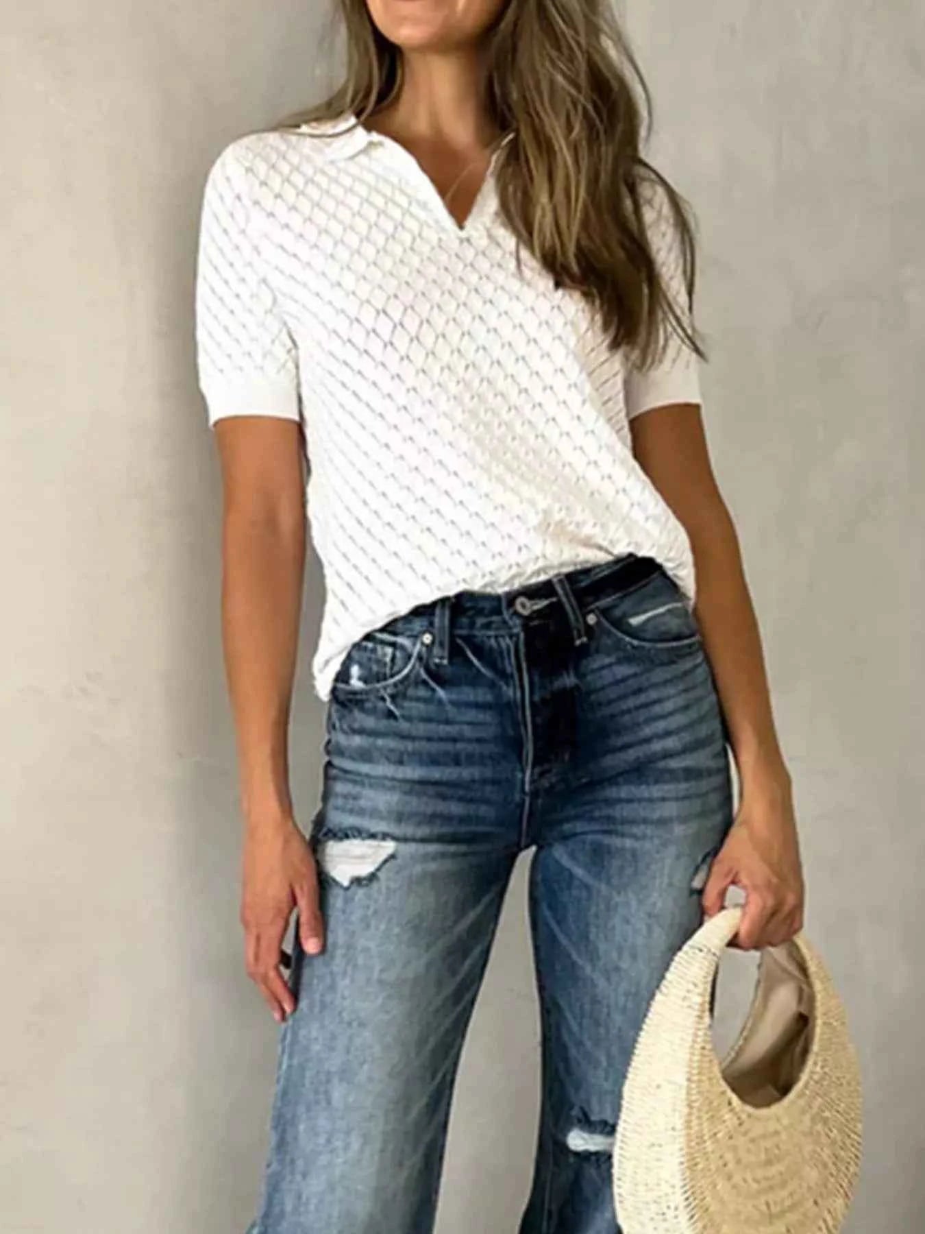 Textured Short Sleeve Knit Top