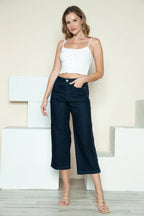 Sarah Express Women’s Plus Size High Rise Crop Wide Leg Jeans with Braid Detail
