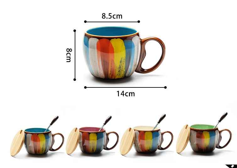 Sarah Express Ceramic Coffee Mug with Lid and Spoon - 350ml European Style Breakfast Cup Set