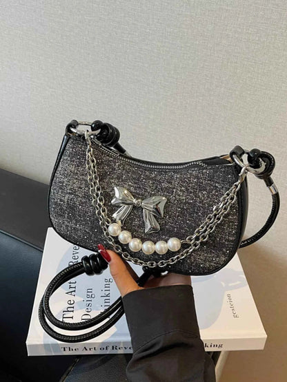 Sarah Express Women's Bow Decor Chain Crossbody Bag - Mini Shoulder Bag Black ONESIZE