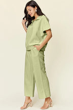 Sarah Express Women’s Plus Size Textured Half Zip Top and Pants Set
