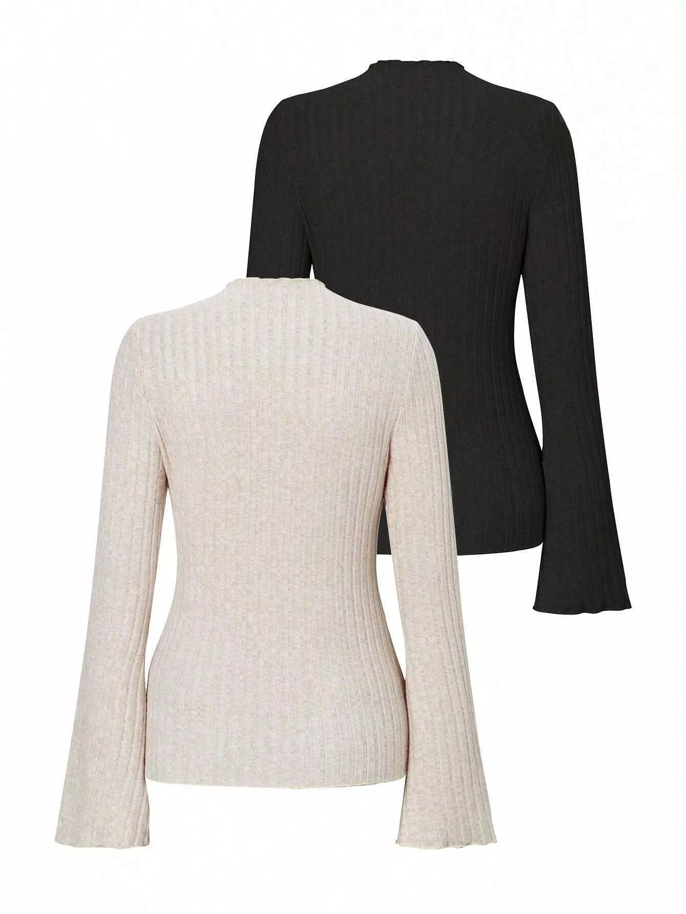 Sarah Express Women's Ribbed Knit Long Sleeve T-Shirt