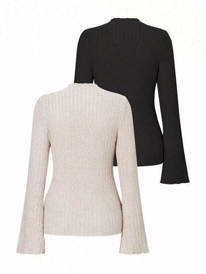 Sarah Express Women's Ribbed Knit Long Sleeve T-Shirt