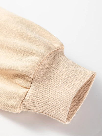 Sarah Express Women's Embroidered Floral Drop Shoulder Sweatshirt - Beige Crewneck Pullover