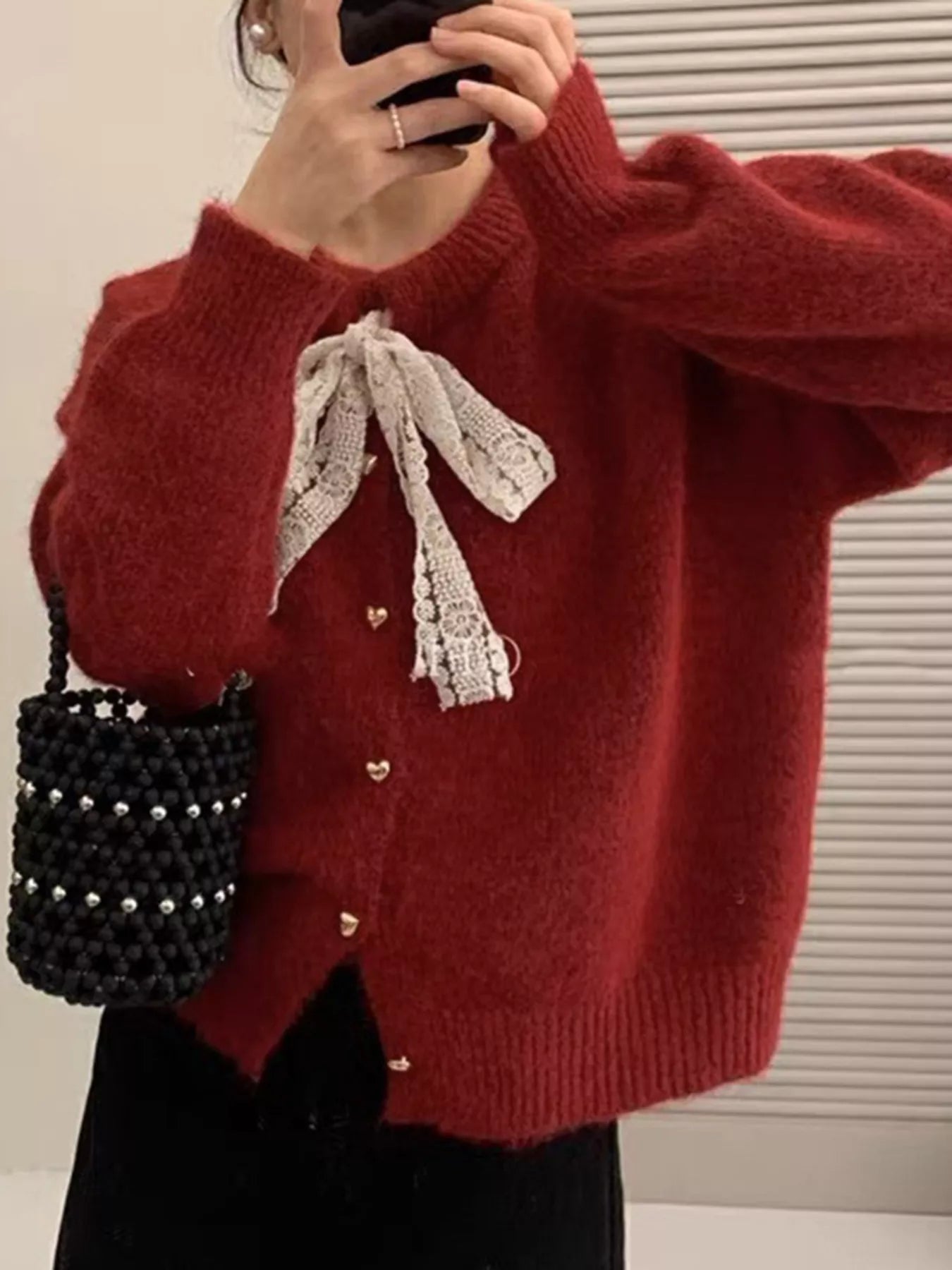 Sarah Express Women's Lace Bowknot Knit Cardigan