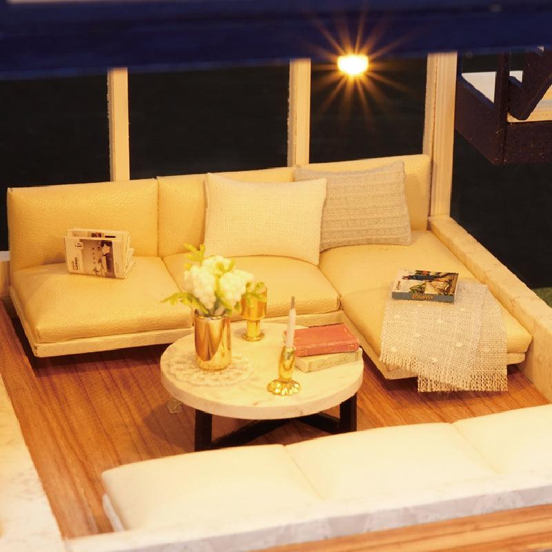 DIY Miniature Dollhouse Kit with LED Lights - 3D Wooden Furniture Assembly Puzzle for Kids and Adults