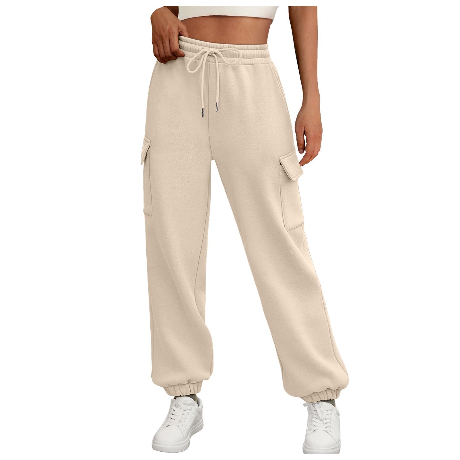Sarah Express Women's Fleece Lined Baggy Joggers - High Waist Cargo Sweatpants Fall Winter Plus Size