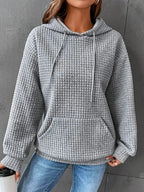 Sarah Express Women's Solid Color Hoodie Long Sleeve Plaid Pocket Pullover Sweatshirt Casual