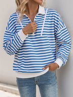 Sarah Express Women's Striped Quarter Zip Long Sleeve Hoodie