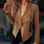Sarah Express Women's Solid Color Suede Jacket Long Sleeve Button Front Coat