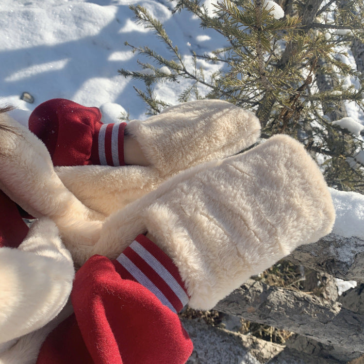 Sarah Express 3-in-1 Winter Hat Scarf Gloves Set - Warm Knit Beanie with Attached Scarf & Gloves for Women