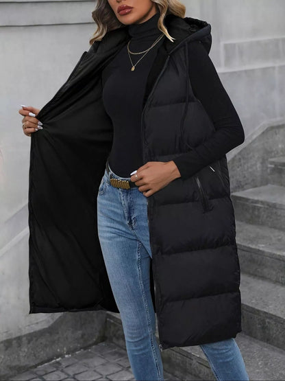 Sarah Express Women's Longline Padded Hooded Vest Coat