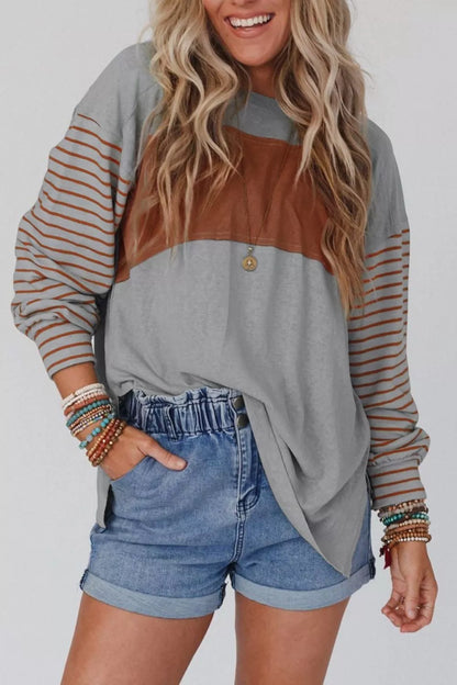 Sarah Express Women's Colorblock Striped Bishop Sleeve Top