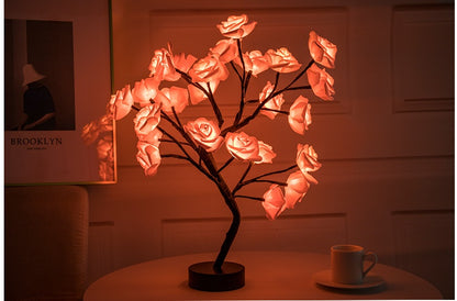 Sarah Express Rose Flower LED Table Lamp - USB Battery Operated Bonsai Tree Night Light for Bedroom Home Decor Pink black