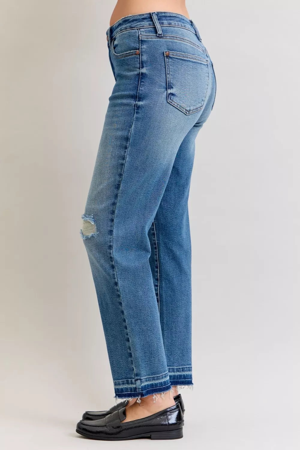 Sarah Express Women’s Plus Size Distressed Boyfriend Jeans with Patch & Repair

