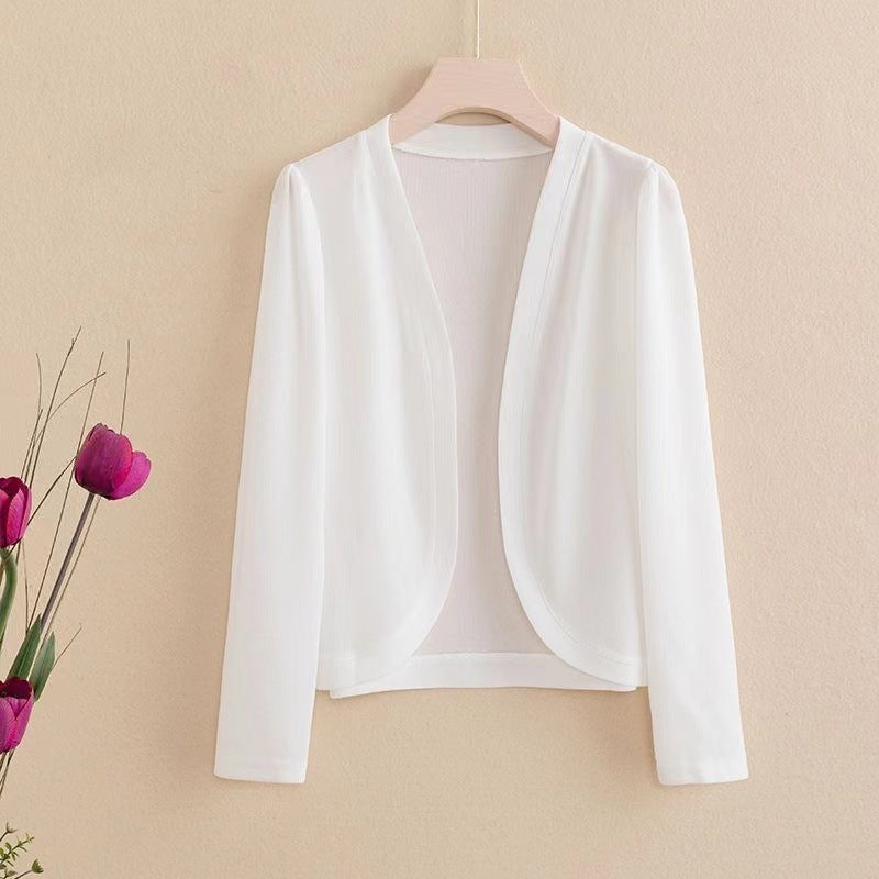 Sarah Express Shawl Collar Short Cardigan Lightweight Slim Fit Solid Color