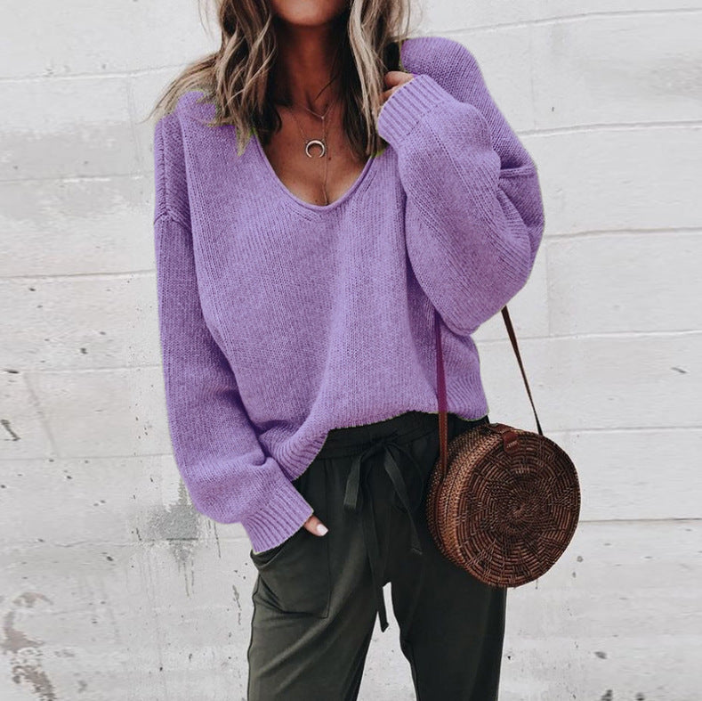 Sarah Express Women's V-Neck Long Sleeve Acrylic Sweater