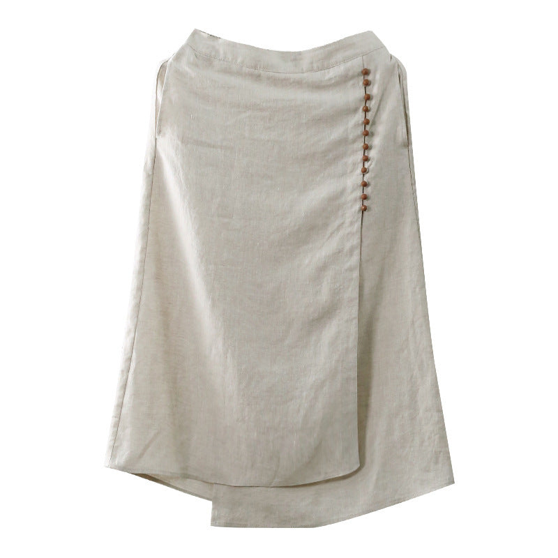 Sarah Express Women's A-Line Linen Skirt Artistic Irregular Stitching Mid-Length