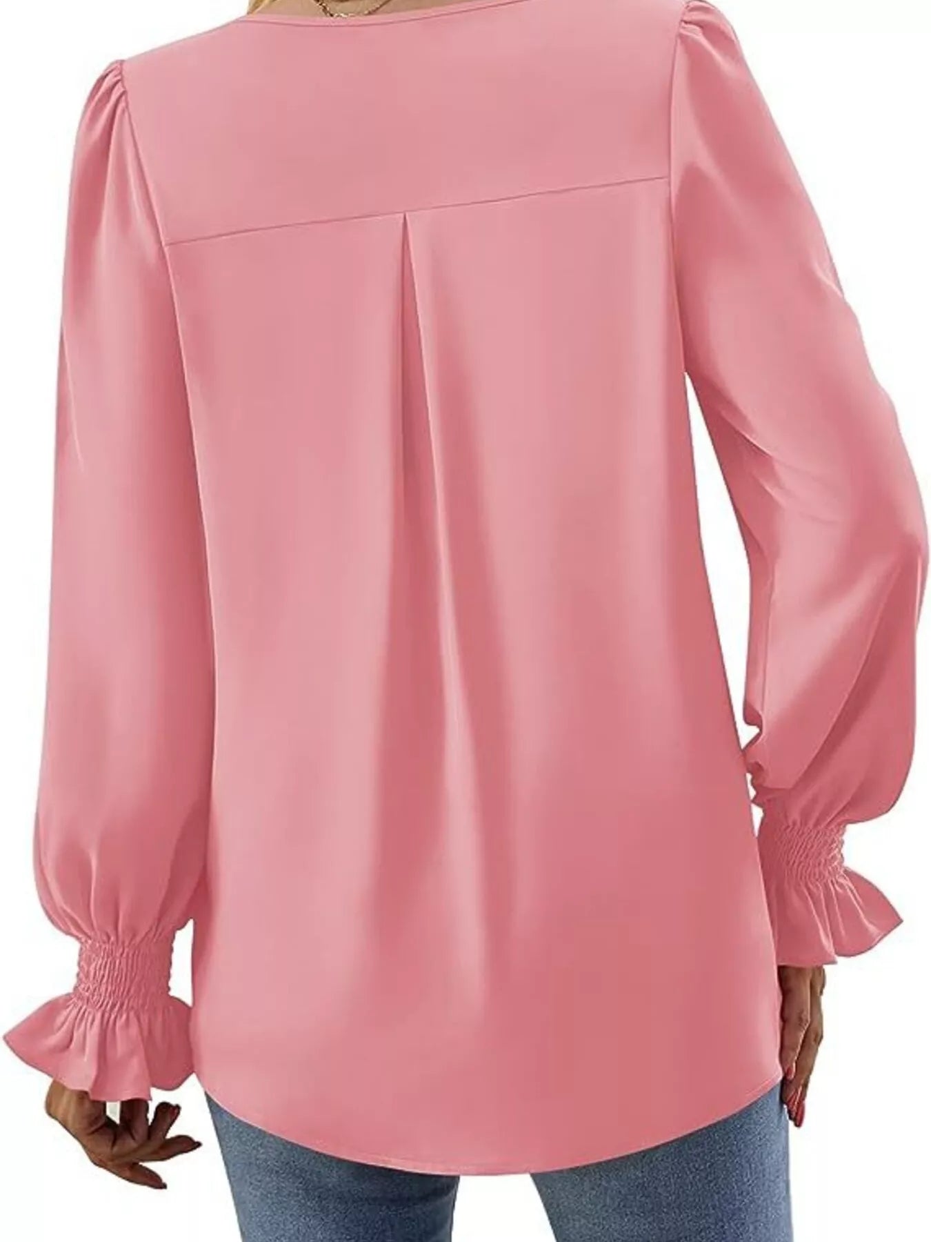 Sarah Express Women's V-Neck Long Sleeve Ruffle Cuff Blouse
