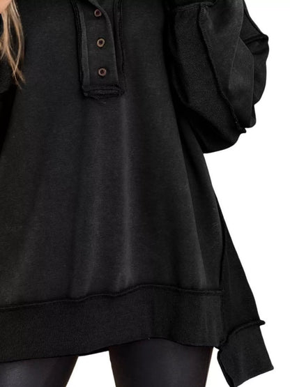 Sarah Express Women's Half Snap Long Sleeve Oversized Sweatshirt