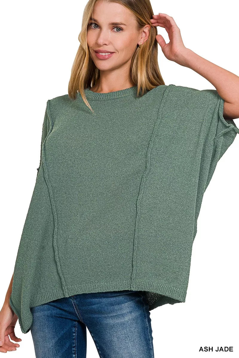 Trendsi Zenana Drop Shoulder Short Sleeve Knit Top ASH JADE