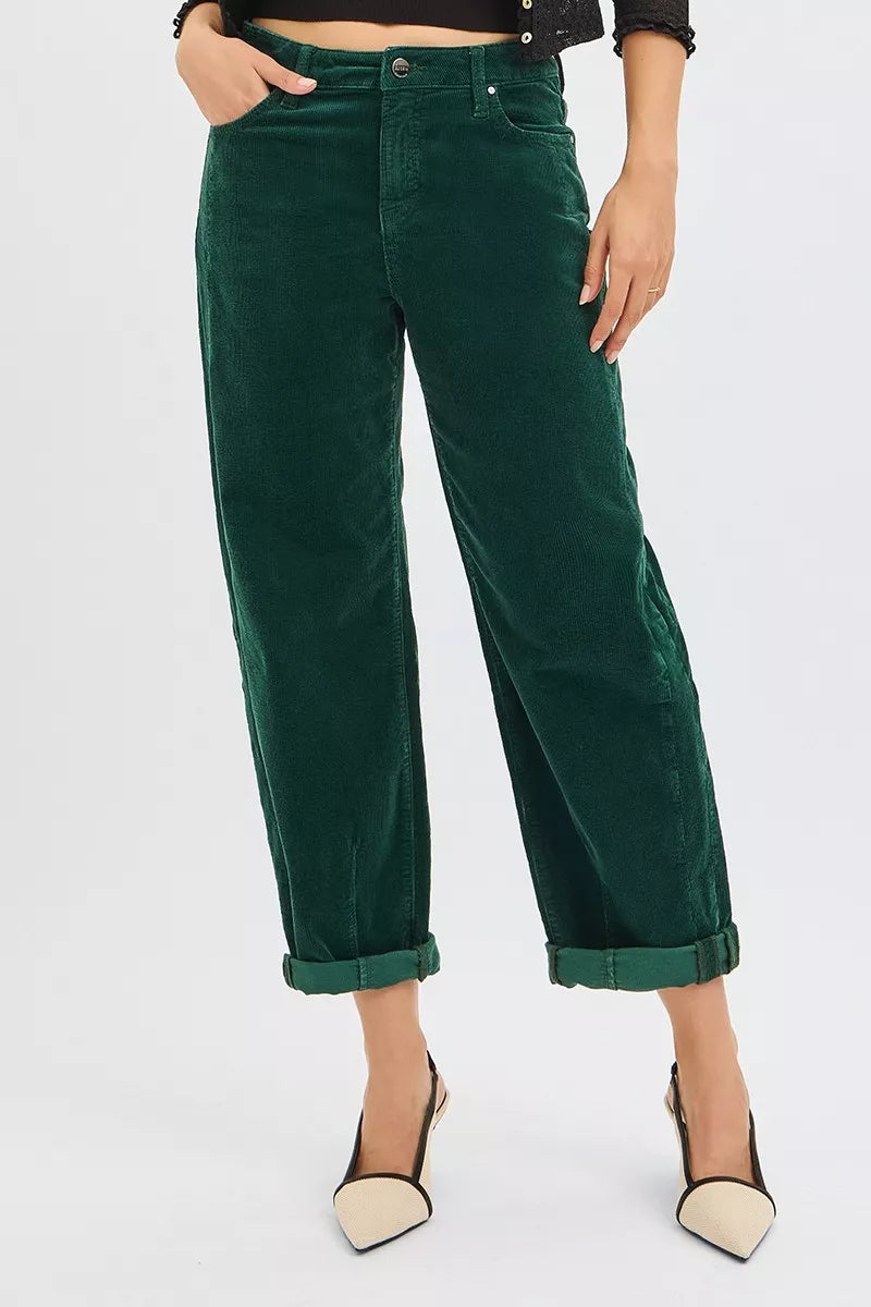 Sarah Express Women's High Rise Crop Barrel Corduroy Pants