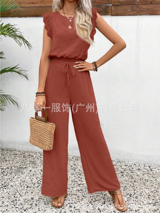 Sarah Express Sleeveless Vest Trousers Two Piece Set Lace Detail