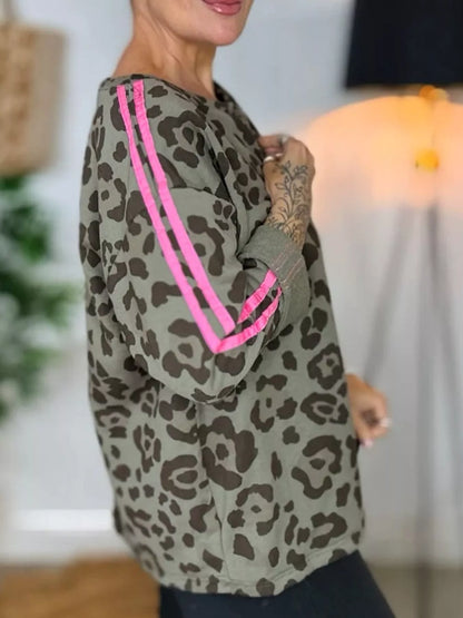 Sarah Express Women's Leopard Striped Long Sleeve Top