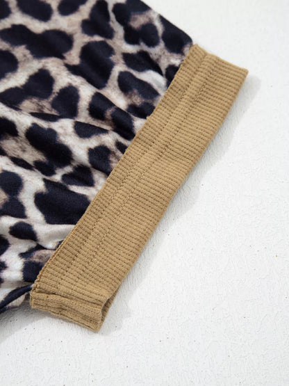 Sarah Express Women's Leopard Print Color Block Round Neck Top
