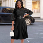 Sarah Express Lace Pleated High-Waist Dress Hollow-Out Detail