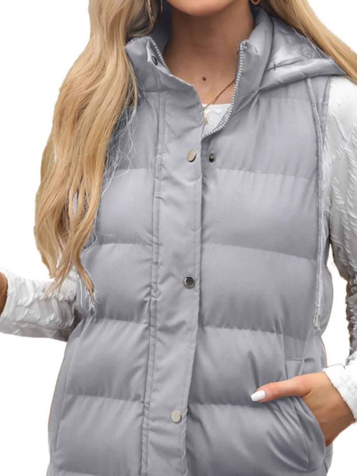 Sarah Express Women's Snap Down Hooded Padded Longline Vest Coat
