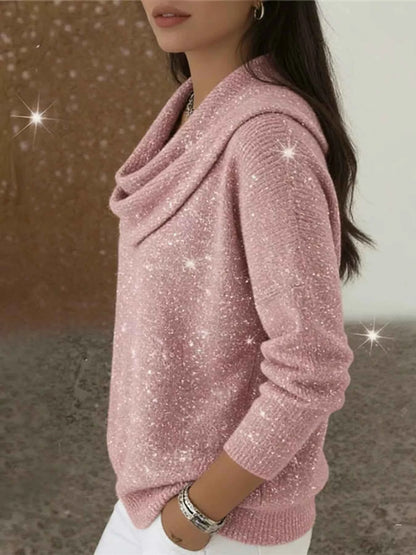 Sarah Express Women's Glitter Cowl Neck Long Sleeve Sweater Plus Size