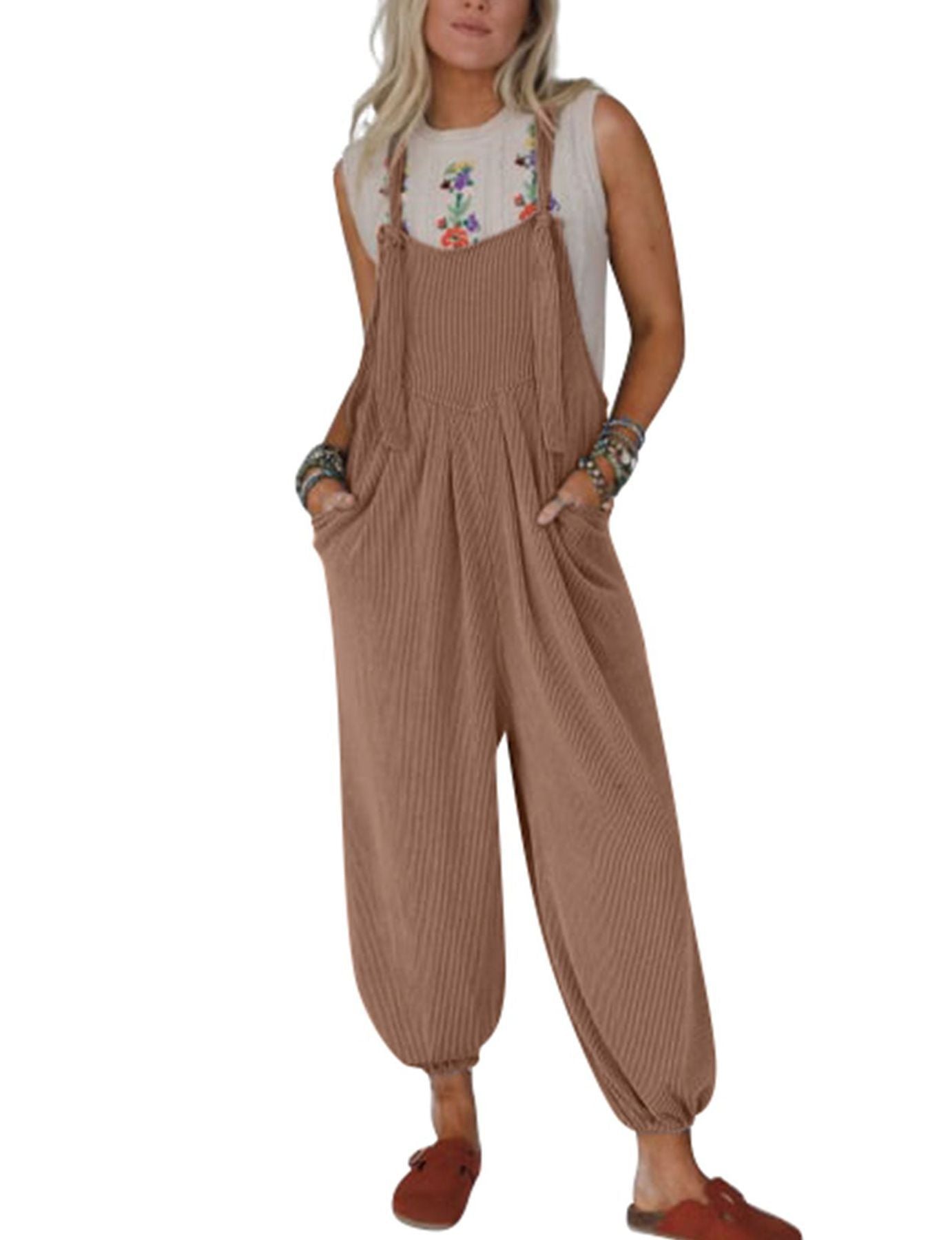 Sarah Express Women's Sleeveless Jumpsuit Wide Leg Casual Romper with Pockets