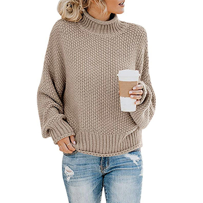 Sarah Express Solid Turtleneck Pullover Sweater Winter Fashion Casual Knitted Long-Sleeved Top Women's Clothing Khaki