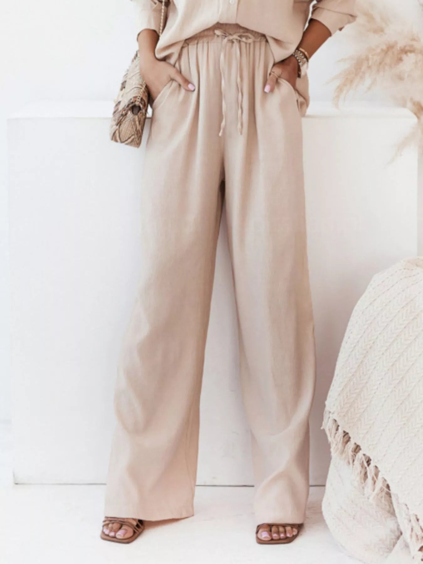 Sarah Express Women's Plus Size Button Up Shirt and Pants Two-Piece Set - Relaxed Fit Casual Outfit